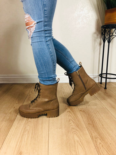 Taupe Front Lace up Boots 